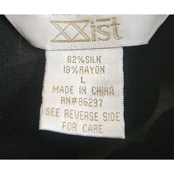 XXist Women's L Blouse Silk Blend Velvet Burnout Button Up Black Whimsy Goth 44" - Picture 4 of 8